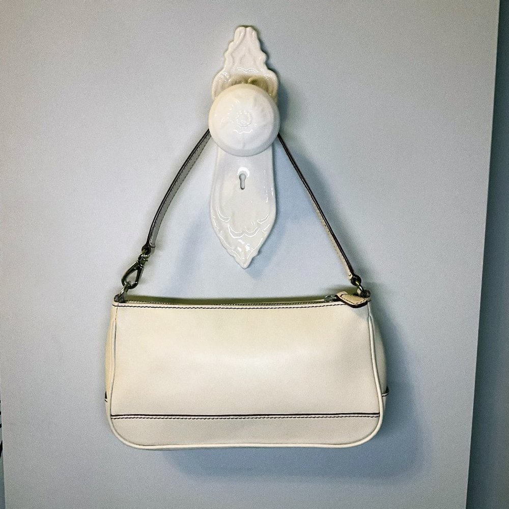Coach off-white / winter white leather purse dark red trim